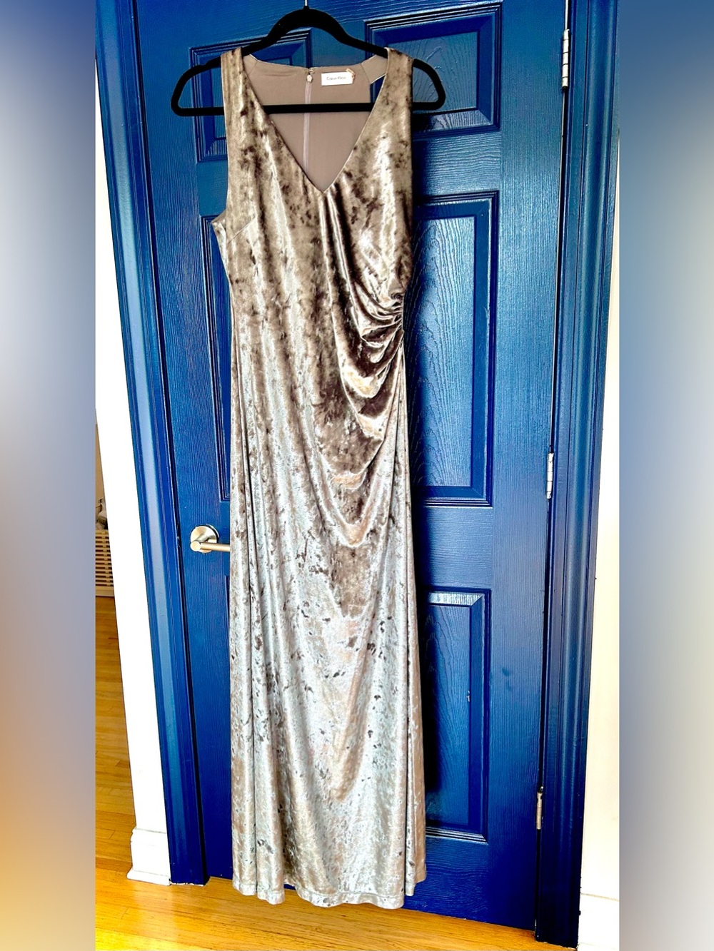 Calvin Klein Vintage Silver Crushed Velvet Long Dress